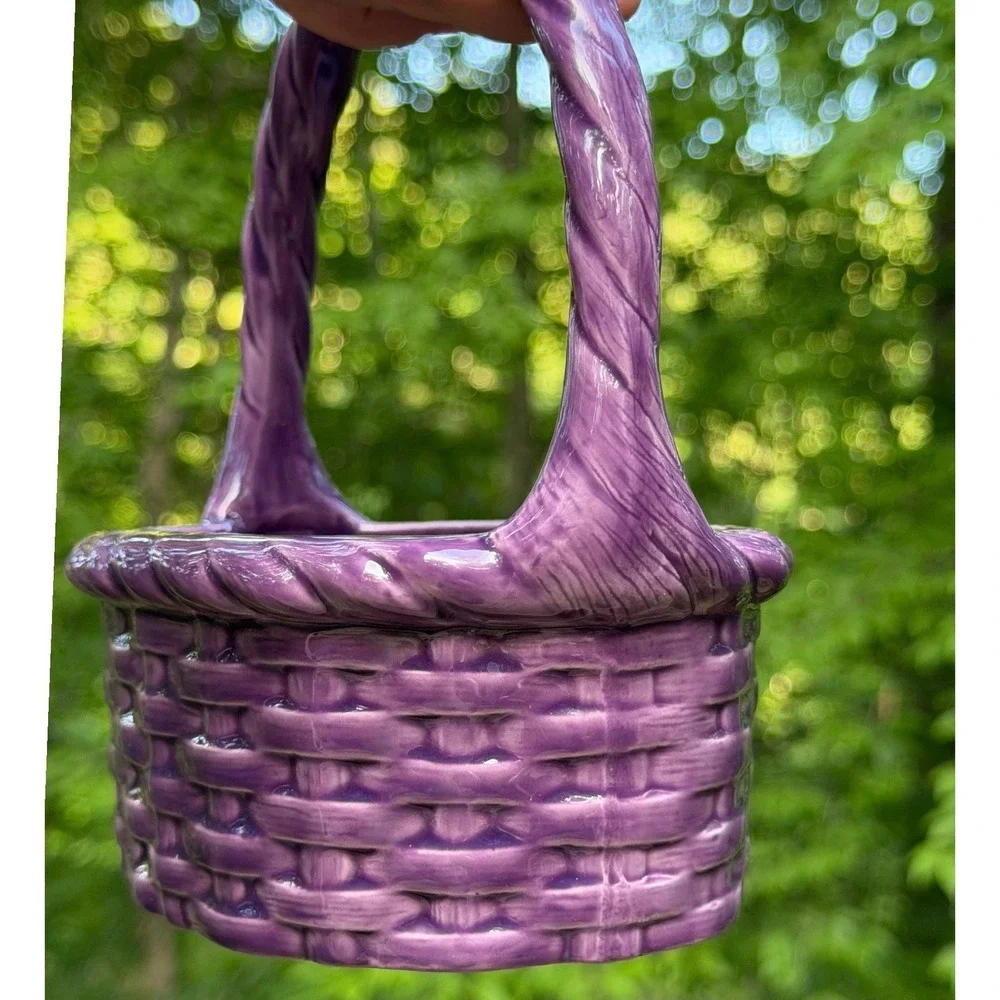 Basket Planter Byron Molds 1981 Ceramic Purple Woven Texture Home Decor Bowl